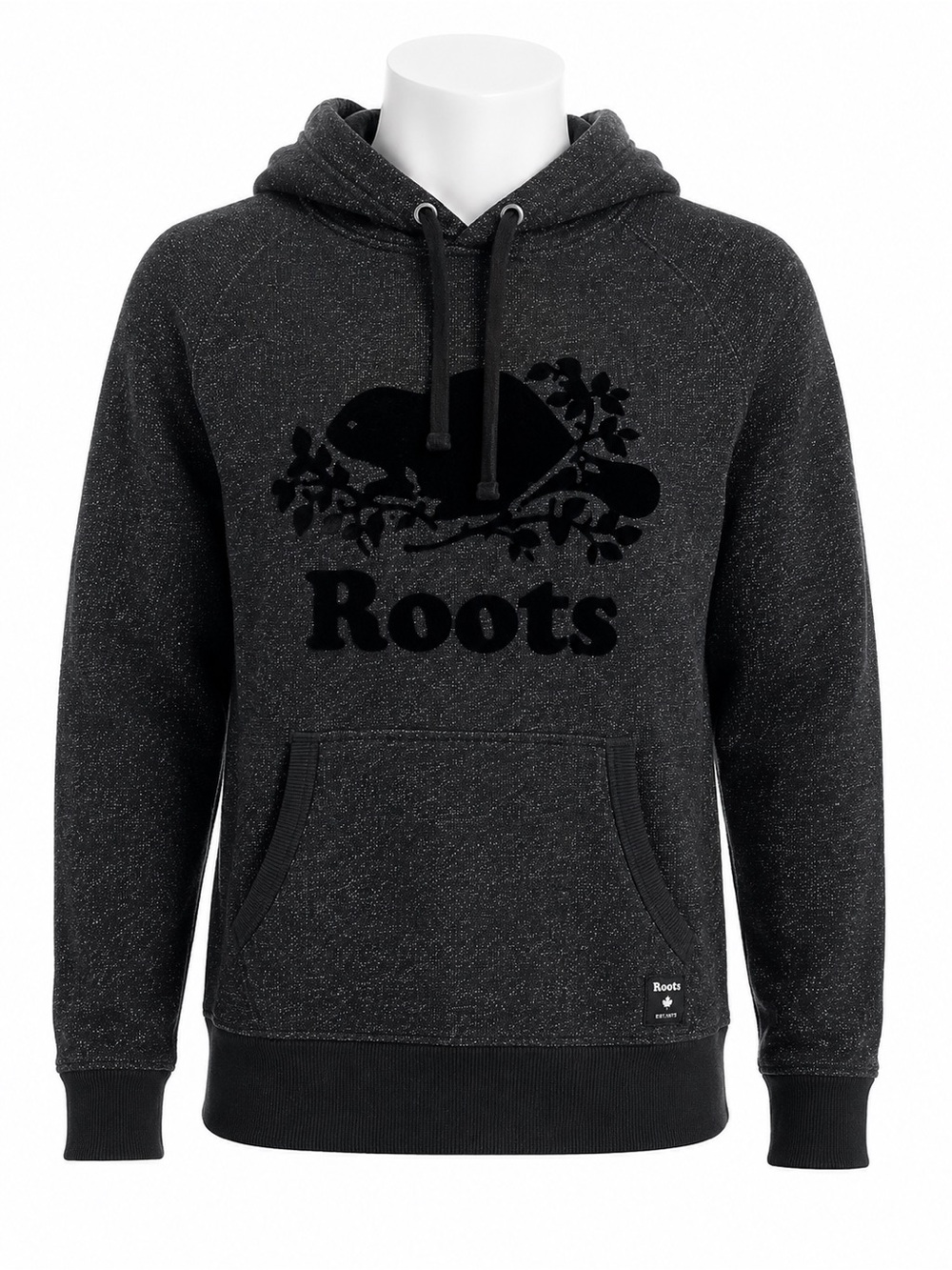 Size XXL Roots Men’s Salt & Pepper Beaver Logo Pullover Hoodie Black Grey